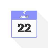 icône du calendrier du 22 juin. date, mois calendrier icône illustration vectorielle vecteur