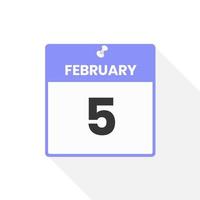 icône du calendrier du 5 février. date, mois calendrier icône illustration vectorielle vecteur