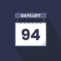 94 jours restants compte à rebours pour la promotion des ventes. 94 jours restants avant la bannière de vente promotionnelle vecteur