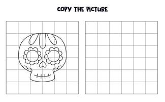 copiez l'image du crâne mexicain noir et blanc de dessin animé. jeu éducatif pour les enfants. pratique de l'écriture manuscrite. vecteur