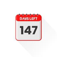 icône de compte à rebours 147 jours restants pour la promotion des ventes. bannière de vente promotionnelle 147 jours restants vecteur