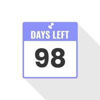 98 jours restants icône de compte à rebours des ventes. 98 jours restants bannière promotionnelle vecteur