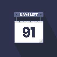 91 jours restants compte à rebours pour la promotion des ventes. 91 jours restants avant la bannière de vente promotionnelle vecteur