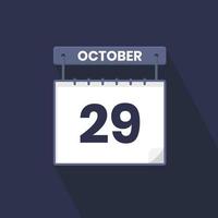 Icône du calendrier du 29 octobre. 29 octobre calendrier date mois icône vecteur illustrateur
