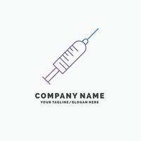 seringue. injection. vaccin. aiguille. tourné le modèle de logo d'entreprise violet. place pour le slogan vecteur