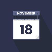 Icône de calendrier du 18 novembre. 18 novembre calendrier date mois icône vecteur illustrateur