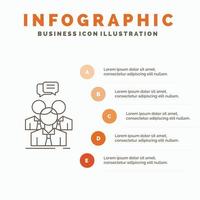 groupe. Entreprise. Rencontre. personnes. modèle d'infographie d'équipe pour le site Web et la présentation. icône grise de ligne avec illustration vectorielle de style infographie orange vecteur