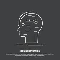 cerveau. pirater. piratage. clé. icône de l'esprit. symbole de vecteur de ligne pour ui et ux. site web ou application mobile