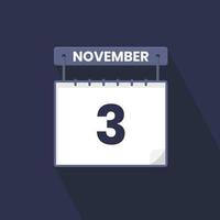 Icône de calendrier du 3 novembre. 3 novembre calendrier date mois icône vecteur illustrateur