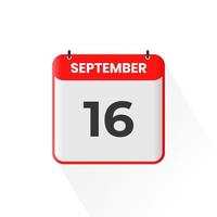 Icône du calendrier du 16 septembre. 16 septembre calendrier date mois icône vecteur illustrateur