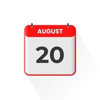 Icône du calendrier du 20 août. 20 août calendrier date mois icône vecteur illustrateur