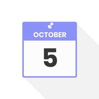 icône du calendrier du 5 octobre. date, mois calendrier icône illustration vectorielle vecteur
