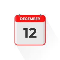 Icône de calendrier du 12 décembre. 12 décembre calendrier date mois icône vecteur illustrateur