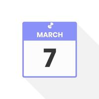 icône du calendrier du 7 mars. date, mois calendrier icône illustration vectorielle vecteur
