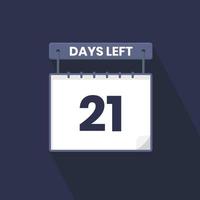 21 jours restants compte à rebours pour la promotion des ventes. 21 jours restants avant la bannière de vente promotionnelle vecteur