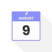 icône du calendrier du 9 août. date, mois calendrier icône illustration vectorielle vecteur