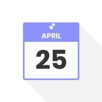 icône du calendrier du 25 avril. date, mois calendrier icône illustration vectorielle vecteur