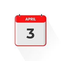 Icône du calendrier du 3 avril. 3 avril calendrier date mois icône vecteur illustrateur
