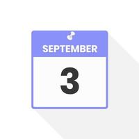 icône du calendrier du 3 septembre. date, mois calendrier icône illustration vectorielle vecteur