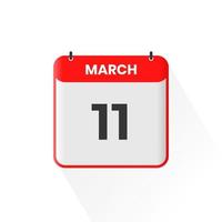Icône du calendrier du 11 mars. 11 mars calendrier date mois icône vecteur illustrateur
