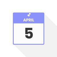 icône du calendrier du 5 avril. date, mois calendrier icône illustration vectorielle vecteur