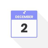 icône du calendrier du 2 décembre. date, mois calendrier icône illustration vectorielle vecteur