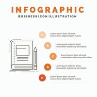 livre. Entreprise. éducation. carnet. modèle d'infographie scolaire pour le site Web et la présentation. icône grise de ligne avec illustration vectorielle de style infographie orange vecteur