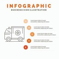 ambulance. un camion. médical. aider. modèle d'infographie van pour le site Web et la présentation. icône grise de ligne avec illustration vectorielle de style infographie orange vecteur