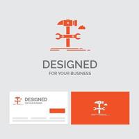 modèle de logo d'entreprise pour la construction. ingénierie. marteau. réparation. service. cartes de visite orange avec modèle de logo de marque. vecteur