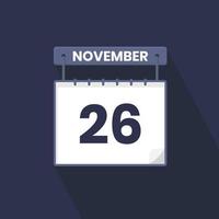 Icône de calendrier du 26 novembre. 26 novembre calendrier date mois icône vecteur illustrateur