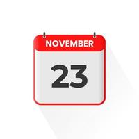 Icône de calendrier du 23 novembre. 23 novembre calendrier date mois icône vecteur illustrateur