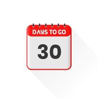 icône de compte à rebours 30 jours restants pour la promotion des ventes. bannière de vente promotionnelle 30 jours restants vecteur