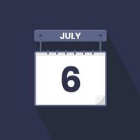 Icône du calendrier du 6 juillet. 6 juillet calendrier date mois icône vecteur illustrateur