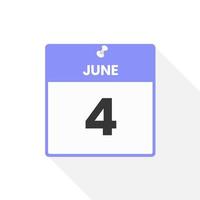 icône du calendrier du 4 juin. date, mois calendrier icône illustration vectorielle vecteur