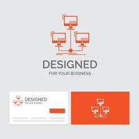 modèle de logo d'entreprise pour la base de données. distribué. lien. réseau. l'ordinateur. cartes de visite orange avec modèle de logo de marque. vecteur