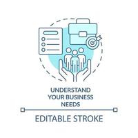 comprendre l'icône de concept turquoise des besoins de l'entreprise. la création de leaders pratique l'illustration de la ligne mince de l'idée abstraite. dessin de contour isolé. trait modifiable. vecteur