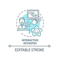 keynotes interactifs icône de concept turquoise. amélioration de l'expérience d'apprentissage illustration de la ligne mince de l'idée abstraite. dessin de contour isolé. trait modifiable. vecteur