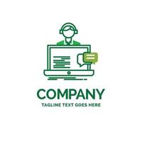 Support. discuter. client. service. aidez le modèle de logo d'entreprise plat. conception de marque verte créative. vecteur