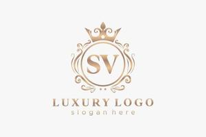 modèle de logo de luxe royal lettre initiale sv en art vectoriel pour restaurant, royauté, boutique, café, hôtel, héraldique, bijoux, mode et autres illustrations vectorielles.