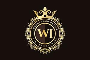 wi lettre initiale or calligraphique féminin floral monogramme héraldique dessiné à la main style vintage antique luxe logo design vecteur premium