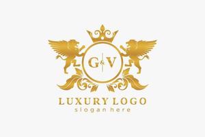 modèle initial de logo de luxe gv lettre lion royal en art vectoriel pour restaurant, royauté, boutique, café, hôtel, héraldique, bijoux, mode et autres illustrations vectorielles.