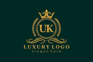 modèle de logo de luxe royal lettre initiale uk en art vectoriel pour restaurant, royauté, boutique, café, hôtel, héraldique, bijoux, mode et autres illustrations vectorielles.