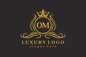modèle initial de logo de luxe royal de lettre om dans l'art vectoriel pour le restaurant, la royauté, la boutique, le café, l'hôtel, l'héraldique, les bijoux, la mode et d'autres illustrations vectorielles.
