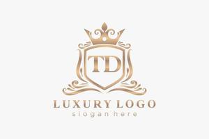 modèle initial de logo de luxe royal de lettre td dans l'art vectoriel pour le restaurant, la royauté, la boutique, le café, l'hôtel, l'héraldique, les bijoux, la mode et d'autres illustrations vectorielles.