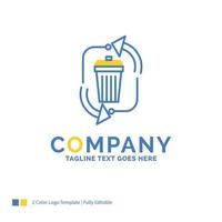 déchets. disposition. des ordures. la gestion. recycler le modèle de logo d'entreprise bleu jaune. lieu de modèle de conception créative pour le slogan. vecteur