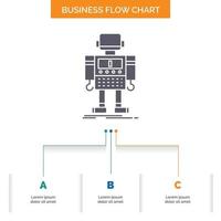 autonome. machine. robot. robotique. conception d'organigramme d'entreprise technologique en 3 étapes. icône de glyphe pour la place du modèle d'arrière-plan de présentation pour le texte. vecteur