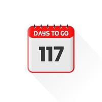 icône de compte à rebours 117 jours restants pour la promotion des ventes. bannière de vente promotionnelle 117 jours restants vecteur