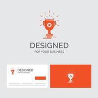 modèle de logo d'entreprise pour le prix. trophée. prix. gagner. Coupe. cartes de visite orange avec modèle de logo de marque. vecteur