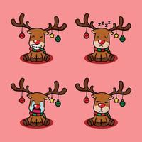 illustration vectorielle d'emoji de renne de noël mignon vecteur