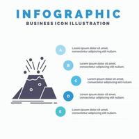 un sinistre. éruption. volcan. alerte. modèle d'infographie de sécurité pour le site Web et la présentation. icône grise de glyphe avec illustration vectorielle de style infographique bleu. vecteur